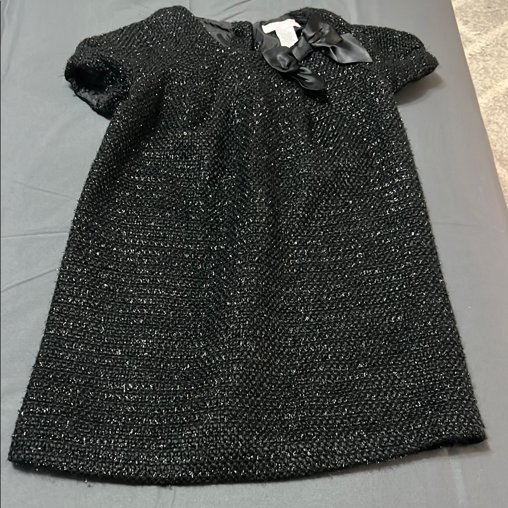Janie and Jack Elegant Black Tweed Dress with Bow Accent